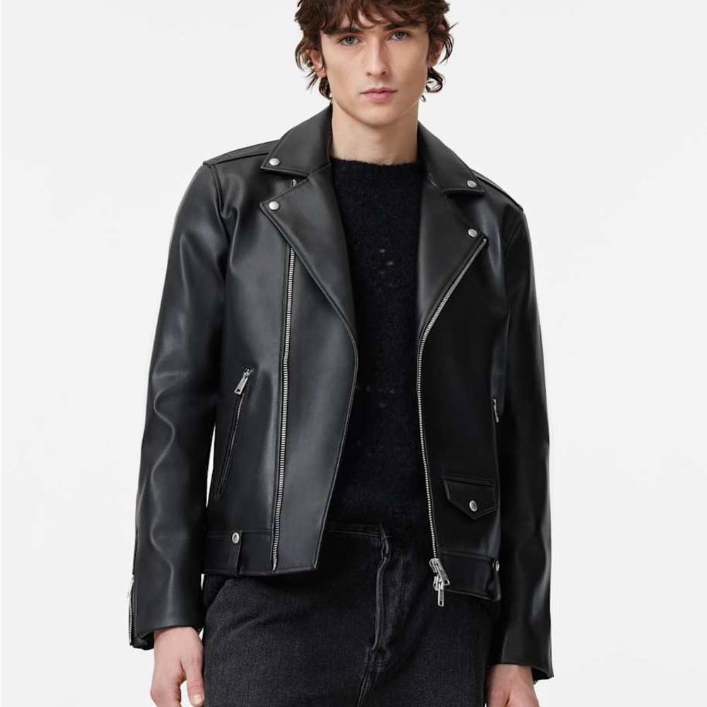 All Saints Black Leather Motorcycle Jacket Asymmetrical Design